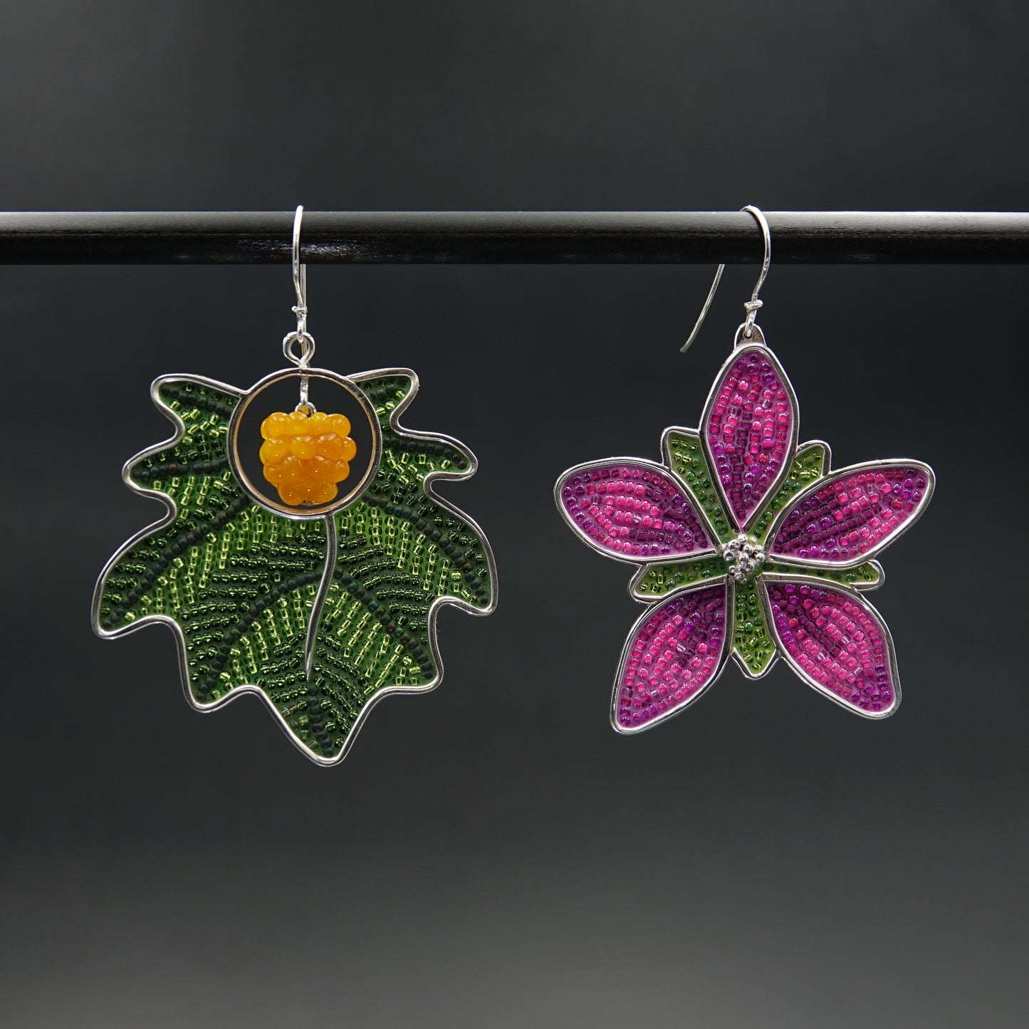 Day Five of 7 Earrings in 7 Days: Salmonberry, Blossom, and Leaf