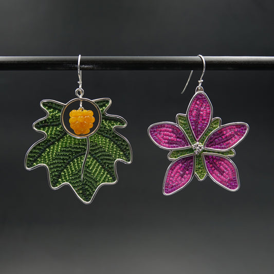 Day Five of 7 Earrings in 7 Days: Salmonberry, Blossom, and Leaf