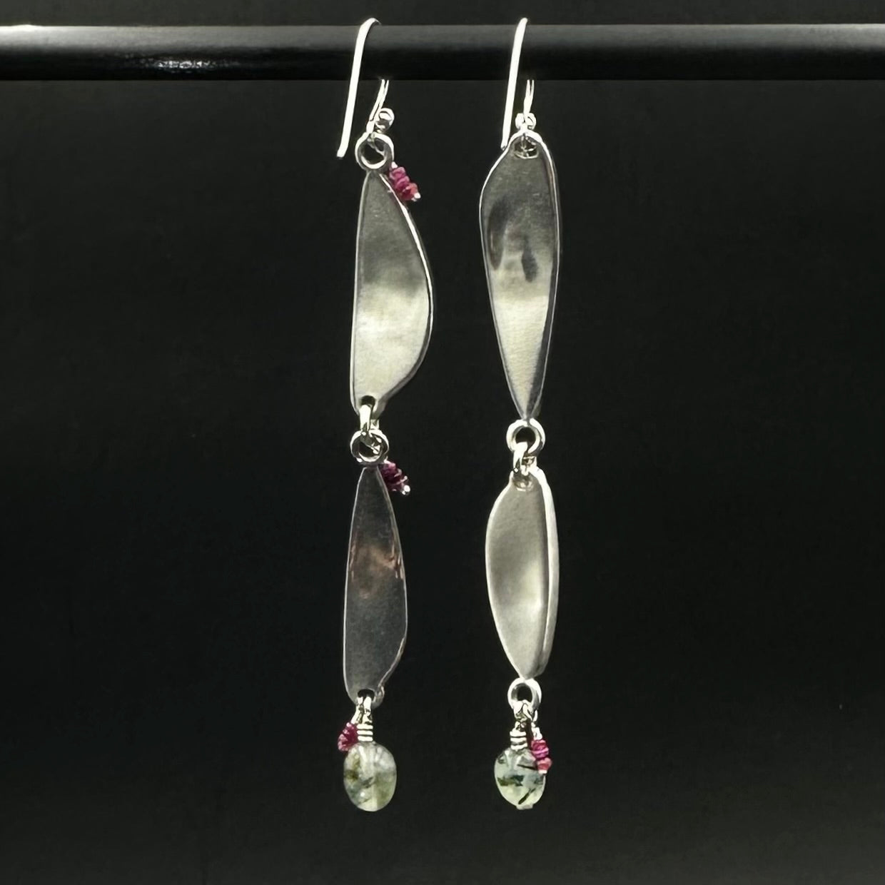 Prehnite and Pink Sapphire Earrings