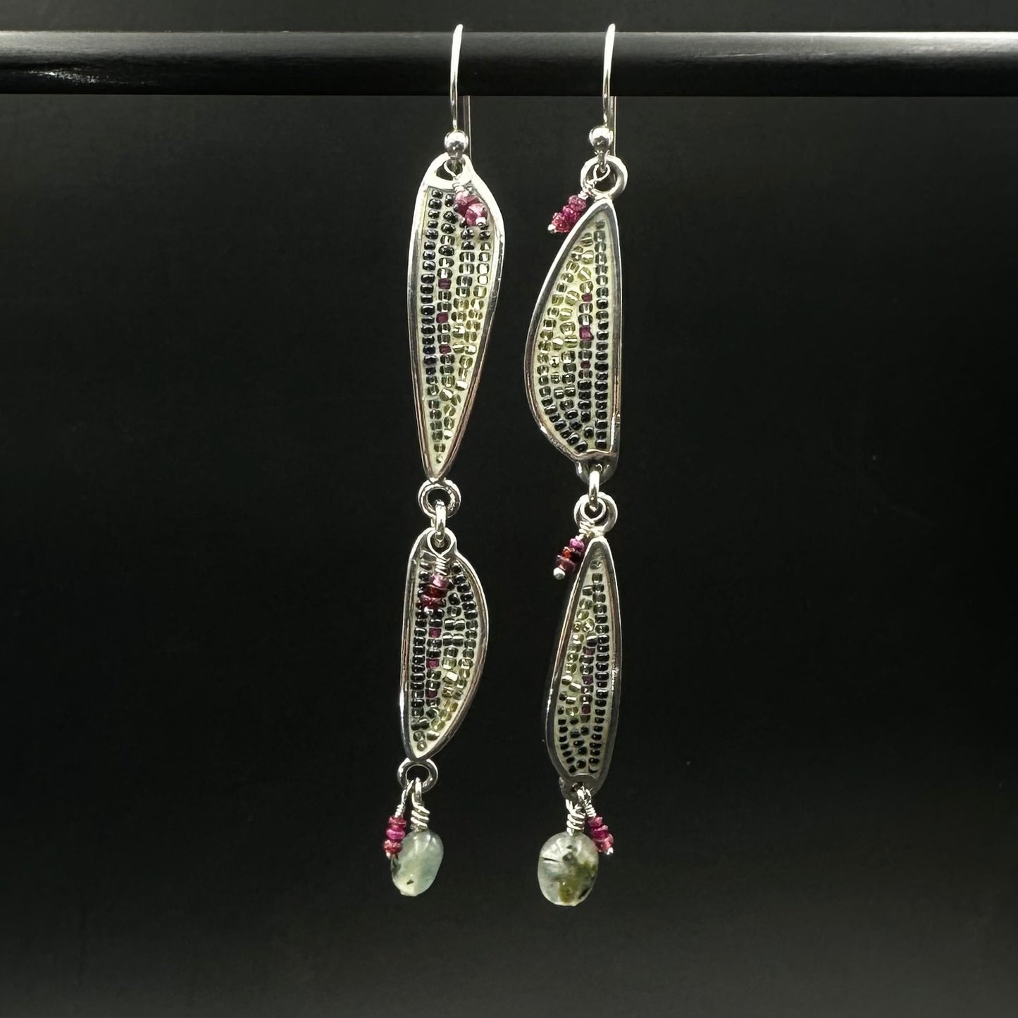 Prehnite and Pink Sapphire Earrings