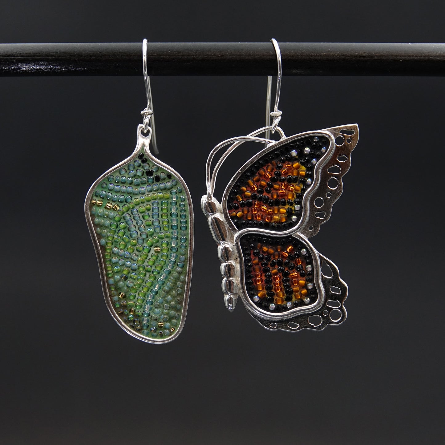 Day Six of 7 Earrings in 7 Days: Metamorphosis; Chrysalis and Monarch Butterfly